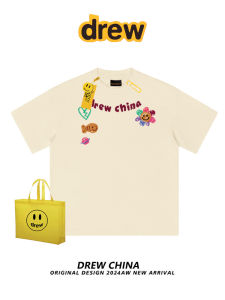 เสื้อยืดแขนสั้นลายการ์ตูนสไตล์อเมริกัน Drew Brand สำหรับผู้ชายและผู้หญิง ทรงหลวม แขนสั้น ลายการ์ตูน เสื้อยืดคู่รัก