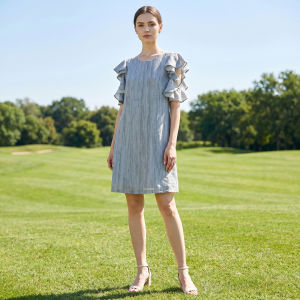 Design Elegant Ruffled Colorful Round-Neck Versatile Dress
