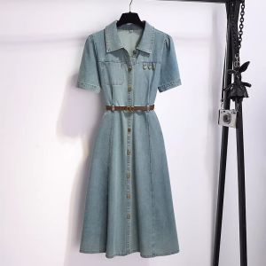 LANQIONG | Đầm Jeans Dạng A Elegance Mùa Hè Dài