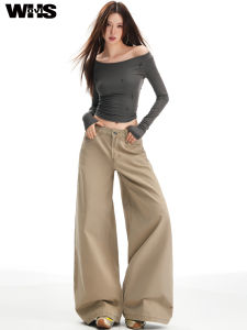 Khaki Wide Leg Denim Jeans Womens High Waist Slimming Drapey Straight Casual Pants Autumn New Style Small Size People