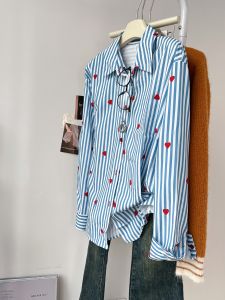 QINGNAER | Áo Sơ Mi Cổ Polo Thiết Kế Trái Tim Dọc