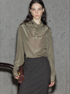 Reverse Style Stand-up Collar Design Layering Womens Shirt