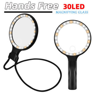 Hands Free Magnifying Glass with 30LED LightsPortable 2 In 1 Handheld/Neck Wear Magnifier for Reading Sewing and Handicrafting