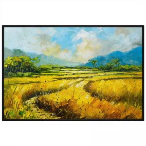 Tranh phong cảnh quê hương cánh đồng lúa chín vàng tranh treo tường tranh dán tường in canvas. CGI-467
