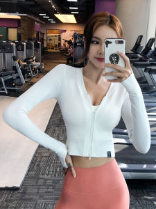 Workout Clothes Womens Skinny Yoga Clothes Running Pilates T-shirt Spring & Fall Zipper Gym Sports Long-Sleeved Top