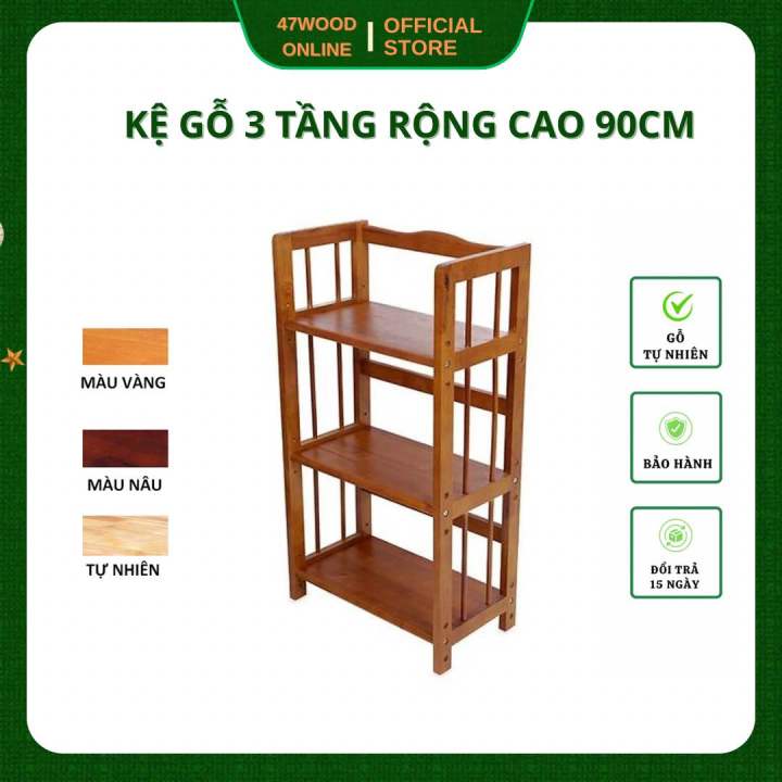 Kệ sách gỗ 3 tầng 40cm, gỗ cao su - Kệ gỗ đa năng 3 tầng 40cm