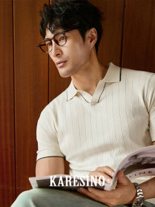 Karesino Summer Lightweight Breathable Ice Silk Polo Knitted Shirt Casual Versatile Short Sleeve Turn-down Collar Mens T-shirt