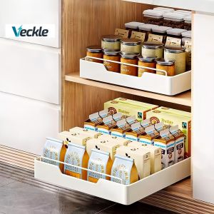 Veckle Adjustable Expandable Kitchen Cabinet Organizer Tray with Pull-Out Sliding Drawer