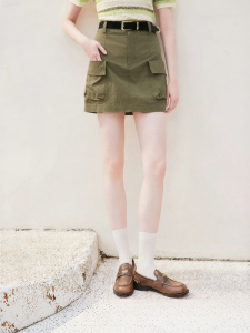 XIANGYING | Chân Váy A-Line Cao Waisted Màu Xanh