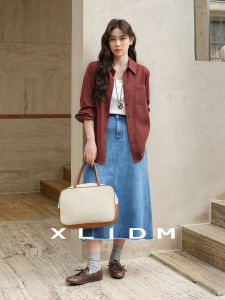 Classic Shell Button Contrast Color Stitching Linen Blend Simple Matching Shirt Coat for plus Size Women Commute Style