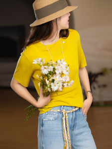 XIAOER | Colorful Tencel One-shoulder Buttoned Knitted Short Sleeve Blouse