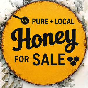CIFbuy | 2D Metal Sign 8x8in Round Aluminum Vintage Honey Sale Decor Farmhouse Kitchen Wall Art Gift