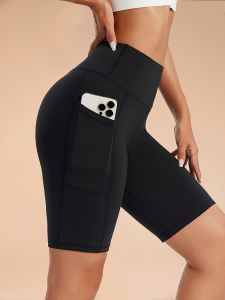Womens Yoga Shorts with side pockets - breathable high stretch exercise shorts for cycling outdoor training and gyms