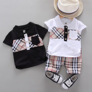 Anak-anak Anak Laki-laki Polo Kemeja Kotak-kotak Celana Pendek Kasual Kapas Jas Baju Katun Pakaian Setelan