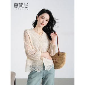 Shfannny Parisian Painted Lace Embroidery Womens Shirt 2025 Summer Autumn New Style Seven Sleeve Length French Style Top
