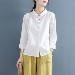 Casual Cotton Shirt Women Long Sleeve Base Layer Top Spring Autumn Japanese Style Premium Quality Straight Cut Polo Collar