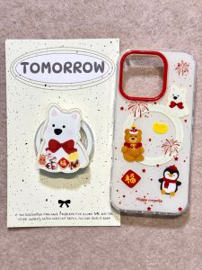 New Years Firework Bear Penguin Western Highland Suitable for Apple 16Promax iPhone 13 New Model 15Promax Girl Heart Model 14 Magnetic Absorption Stand 16 Full Cover 15 Anti-Fall Protective Case