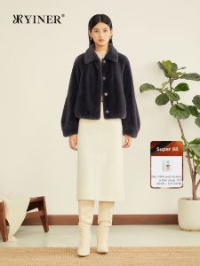 Eco-friendly Fur Winter Coat Lantern Sleeves Cocoon Short Jacket