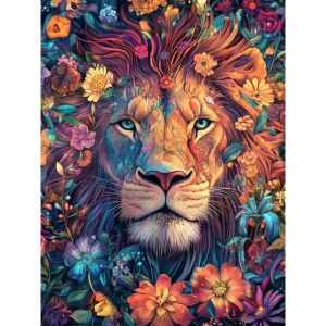 BILIBILI | 500 1000 1200 2000pcs Jigsaw Puzzle Lion Animal Portrait With Flowers New Collection For Adults Brain Teaser Family Game Gift