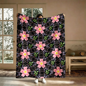 BILIBILI | Sakura Vines Fish Black Flannel Blanket Perfect for Sofa Office Bed Travel Sleep Read Relax Camping Four Season Use