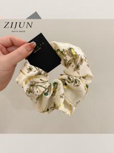 Elegant Gold Foil Floral Satin Hair Ties Large Elastic Hair Bands Korean Style Simple Hair Accessories for Women