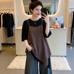AIYITI | Korean Style Slightly Sheer Layering Loose Plus Size T Shirt Two-Piece Set