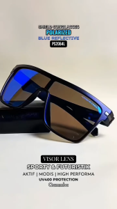 COD Kacamata Hitam Sporty Futuristik Model Shield Lens Pria Anti UV Streetwear Fashion Viral Lensa Polarized Reflektif Biru Style Eyewear for Men