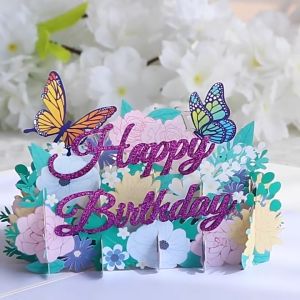 Purple Happy Birthday Pop Up Card Premium Butterfly Flower 3D Birthday Greeting Cards For Women Men Wife Father Mother