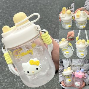 Kt Cat Straw Water Bottle 2025 New Portable Large Capacity Cute Straw Cup for Students Girls High Aesthetic Value Summer Water Bottle