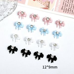 30PCS Solid Color Fairy Bows Resin Nail Charms Double-layer Minimalist Bows Rhinestone Inlaid for DIY French Style Hairpin Nails