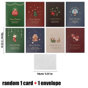 5Set Christmas Greeting Cards Retro Holiday Wishes Gift Message New Year Invitations Cards Party Supplies