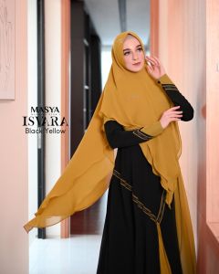 Set Gamis Dress Busui Friendly Ceruty Babydoll Printing Premium Syari Sage Green - Biru Muda - Hijau Mint - Kuning - Dusty Pink Raspberry - Olive - Black - Hitam Branded Mewah Masya Syari Terbaru Isvara MADENIA SYARI By MASYA