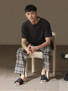 Bộ Đồ Ngủ Cotton Mùa Hè Rộng Rãi Thoải Mái Cổ Tròn Tay Ngắn Quần Dài Mặc Ở Nhà Cho Nam