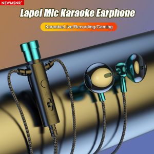 NEWMSNR Laple Mic Karaoke Earphones High Quality HD Microphone Noise Reduction Mic Earphone HiFi Super Bass In Ear Headphones 1.5M Wire No Delay Gaming Headset Waterproof Sweat-proof Headphone For Karaoke/Music/Live/Gaming etc