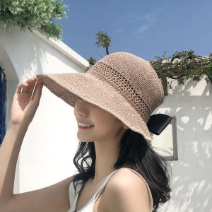 French Hepburn Style Raffia Straw Hat Women Summer Beach Sunshade Hat Big Brim Straw Woven Cap Butterfly Knot Beach Accessory
