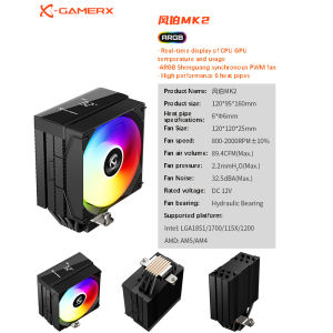 X-Gamerx MK2 ARGB CPU Cooler 6 Heat pipes With Temperature Display Air-cooled Radiator For LGA1851 1700 1200 115X AM5 AM4