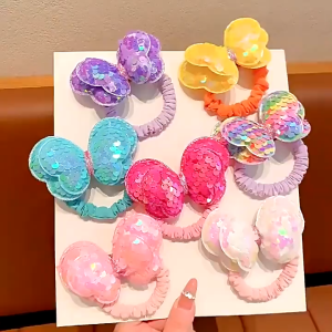 Fyngalery ♛ DP174 Ikat Rambut Anak Pita Kupu Manik Manik Kilau Gaya Korea Import Motif Pita Kupu-kupu Model Sequin Manik Aksesoris Rambut Anak Perempuan