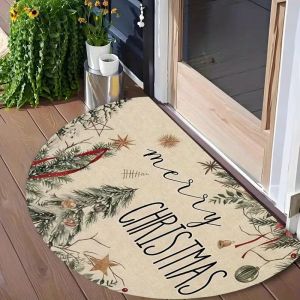Tấm Thảm Cửa Hình Bán Nguyệt Giáng Sinh Cổ Điển Chống Trơn Trượt Phong Cách Nông Trại Thảm Lối Vào Ngày Lễ 100% Polyester Trang Trí Nhà Cửa