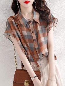 Design Unique Fashion Polo Collar Short Sleeve Chiffon Shirt