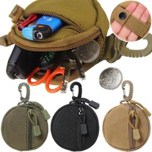 กระเป๋าคาดเอวแนวยุทธวิธีพร้อมกันน้ำผู้ชายคาราบิเนอร์ที่ใส่บัตรกระเป๋าเงินกลมแบบพกพาสำหรับกระเป๋าเก็บของซิปตั้งแคมป์การปั่นจักรยานการปีนเขาการตั้งแคมป์