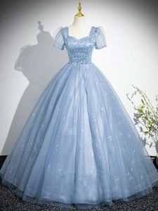 High-end Light Blue Puff Skirt Evening Gown