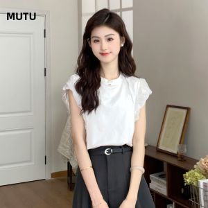 MUTU | French Flounce Sleeve Round Neck Summer New Designer Petite Sweet Blouse