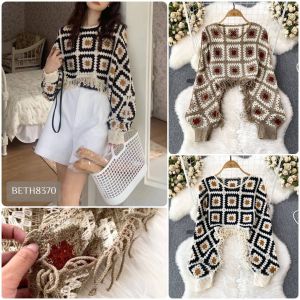 Elizabethgrosir1 Vintage Crochet Hollow Tassel Knitwear Batwing Sleeves 8370