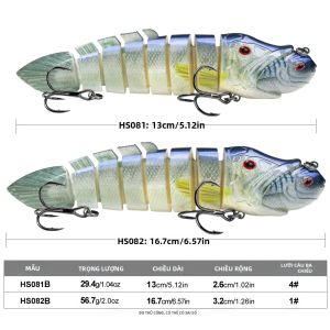 Proberos 13/16.7CM Mồi Câu Cá Chìm Wobblers Mồi Câu Cá Có Khớp Nối Crankbait Swimbait 8 Đoạn Mồi Nhân Tạo Cứng Để Câu Cá Trên Sông Biển