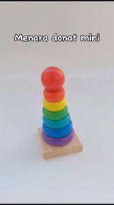 Mainan Edukasi Anak Ring Donat Susun Rainbow Tower Puzzle Kayu