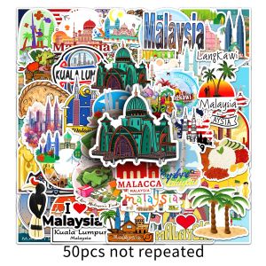 Creative DIY Waterproof Malaysia Scenery Guka Skateboard Sticker Set 50 Pieces Decorative Paper Crafts Business Supplies