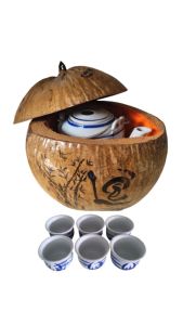 Bộ bình ủ trà trái dừa khắc chữ "Lễ" / Bình trà 04 - 09 lít / Giữ ấm 3 - 6 giờ / Sản phẩm sản xuất thủ công trứ danh xứ dừa Bến Tre