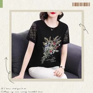 HUAXUNRAN | Summer Loose Casual Plus Size Maternity T Shirt Cotton Lace Sleeve