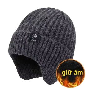 Mũ Len Nam Mùa Đông Giữ Ấm Có Mũ Lưỡi Trai Lót Lông Giả Che Tai Thời Trang Mũ Trùm Đầu Đi Xe Đạp Bảo Vệ Tai