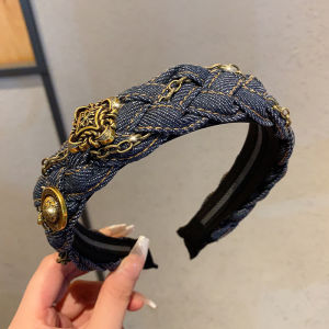 K-style Denim Braid Headband Elegance Retro Fashion Headband Easiest for Match Summer Refreshing Fancy Hair Accessories Headdress for Women